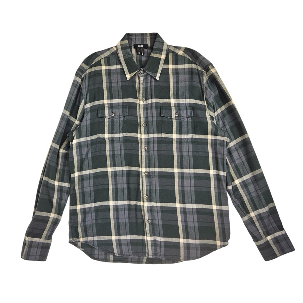 PAIGE Button Up Shirt Gray Plaid Men M Medium Button Down Long Sleeve